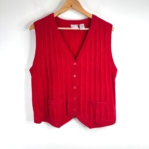 VTG 90s Red Ribbed Sweater Vest M Chenille Granny Retro Academia Preppy Xmas